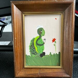 Hand Painted Chill Little Turtle 5x7 Framed Painting